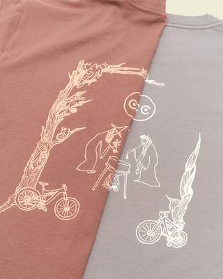 side by side of the witches line drawing in the pink and grey color printed in Bozoeman