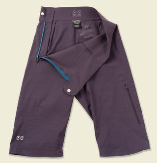 Purple Marilyn shorts with white button opened showing poem on inside